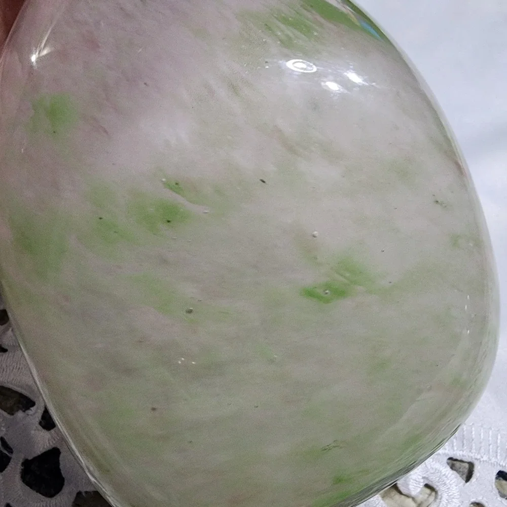 Vintage Hand Blown Art Glass Bud Vase Pink Green White Swirl Murano Style 12.5